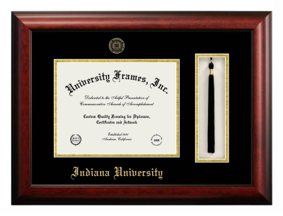 Indiana University Diploma with Tassel Box Frame in Satin Mahogany with Black & Gold Mats for DOCUMENT: 8 1/2"H X 11"W  