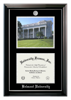 Double Opening with Campus Image (Stacked) Frame in Classic Ebony with Silver Trim with Black & Silver Mats for DOCUMENT: 8 1/2"H X 11"W  