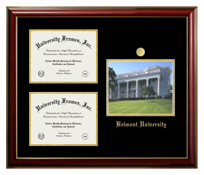 Triple Opening with Campus Image Frame in Classic Mahogany with Gold Trim with Black & Gold Mats for DOCUMENT: 8 1/2"H X 11"W  , DOCUMENT: 8 1/2"H X 11"W  