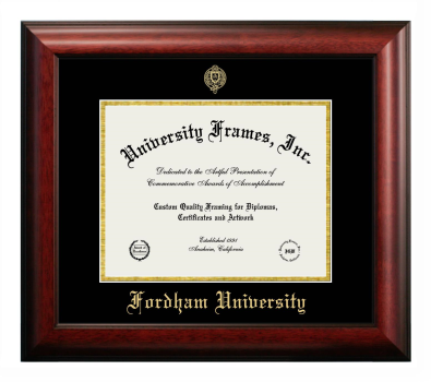 Fordham University Diploma Frame in Satin Mahogany with Black & Gold Mats for DOCUMENT: 8 1/2"H X 11"W  