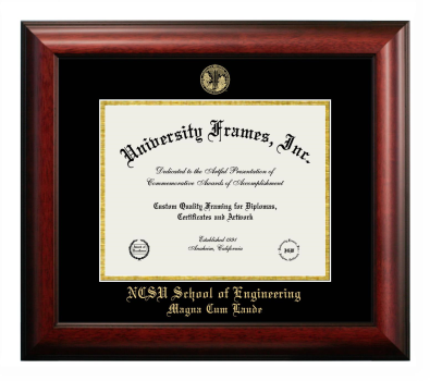 Diploma Frame in Satin Mahogany with Black & Gold Mats for DOCUMENT: 8 1/2"H X 11"W  