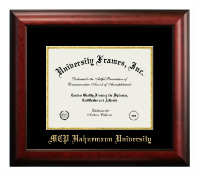 Diploma Frame in Satin Mahogany with Black & Gold Mats for DOCUMENT: 8 1/2"H X 11"W  