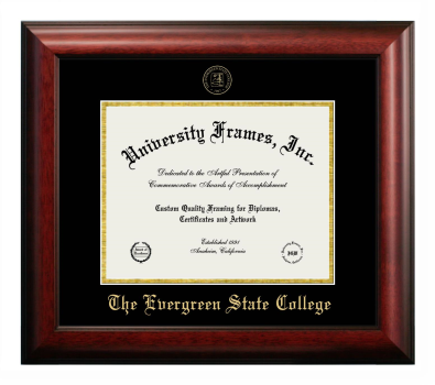 Evergreen State College Diploma Frame in Satin Mahogany with Black & Gold Mats for DOCUMENT: 8 1/2"H X 11"W  