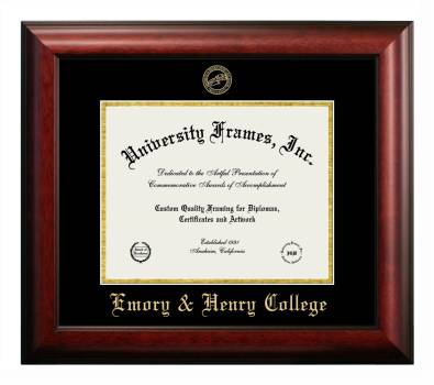 Emory & Henry College Diploma Frame in Satin Mahogany with Black & Gold Mats for DOCUMENT: 8 1/2"H X 11"W  