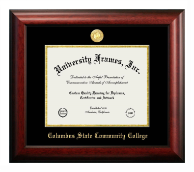 Columbus State Community College Diploma Frame in Satin Mahogany with Black & Gold Mats for DOCUMENT: 8 1/2"H X 11"W  