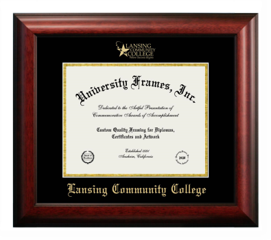 Diploma Frame in Satin Mahogany with Black & Gold Mats for DOCUMENT: 8 1/2"H X 11"W  