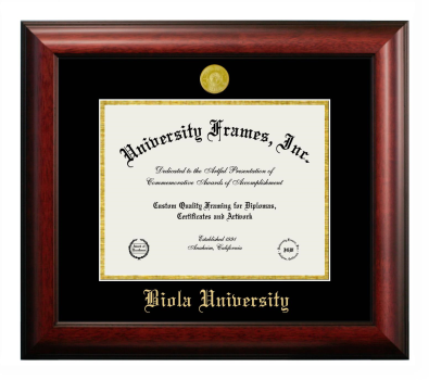 Biola University Diploma Frame in Satin Mahogany with Black & Gold Mats for DOCUMENT: 8 1/2"H X 11"W  