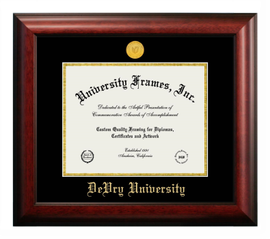 DeVry University Diploma Frame in Satin Mahogany with Black & Gold Mats for DOCUMENT: 8 1/2"H X 11"W  