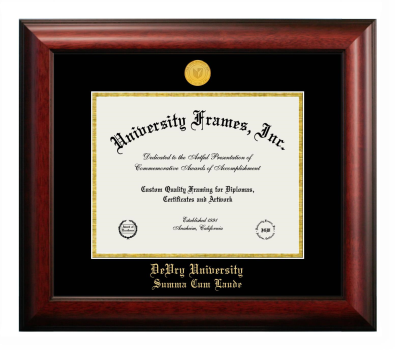 Diploma Frame in Satin Mahogany with Black & Gold Mats for DOCUMENT: 8 1/2"H X 11"W  