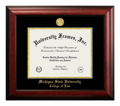 Diploma Frame in Satin Mahogany with Black & Gold Mats for DOCUMENT: 8 1/2"H X 11"W  