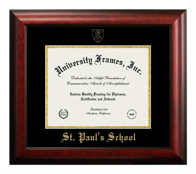 Diploma Frame in Satin Mahogany with Black & Gold Mats for DOCUMENT: 8 1/2"H X 11"W  