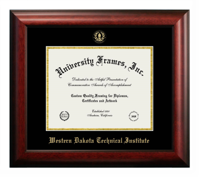 Western Dakota Technical Institute Diploma Frame in Satin Mahogany with Black & Gold Mats for DOCUMENT: 8 1/2"H X 11"W  