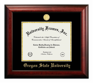 Diploma Frame in Satin Mahogany with Black & Gold Mats for DOCUMENT: 8 1/2"H X 11"W  