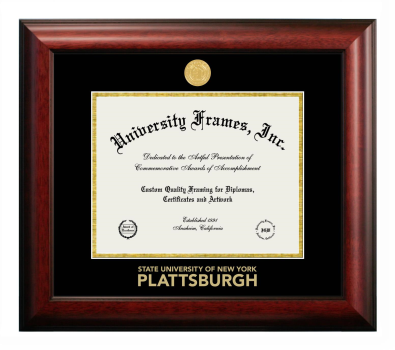 Diploma Frame in Satin Mahogany with Black & Gold Mats for DOCUMENT: 8 1/2"H X 11"W  