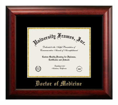 Doctor of Medicine Diploma Frame in Satin Mahogany with Black & Gold Mats for DOCUMENT: 8 1/2"H X 11"W  