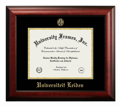 Universiteit Leiden Diploma Frame in Satin Mahogany with Black & Gold Mats for DOCUMENT: 8 1/2"H X 11"W  