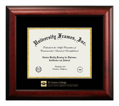 El Centro Community College Diploma Frame in Satin Mahogany with Black & Gold Mats for DOCUMENT: 8 1/2"H X 11"W  