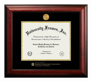 Diploma Frame in Satin Mahogany with Black & Gold Mats for DOCUMENT: 8 1/2"H X 11"W  