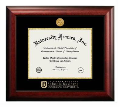 Diploma Frame in Satin Mahogany with Black & Gold Mats for DOCUMENT: 8 1/2"H X 11"W  