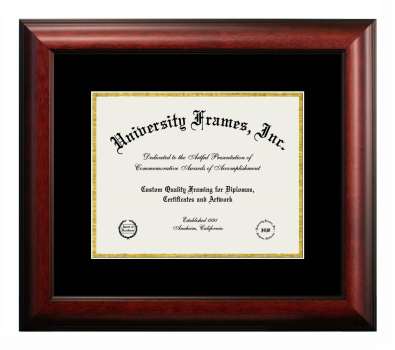 Colegio Biblico Pentecostal de Puerto Rico Diploma Frame in Satin Mahogany with Black & Gold Mats for DOCUMENT: 8 1/2"H X 11"W  