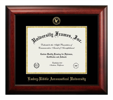 Embry-Riddle Aeronautical University (World Wide Campus) Diploma Frame in Satin Mahogany with Black & Gold Mats for DOCUMENT: 8 1/2"H X 11"W  