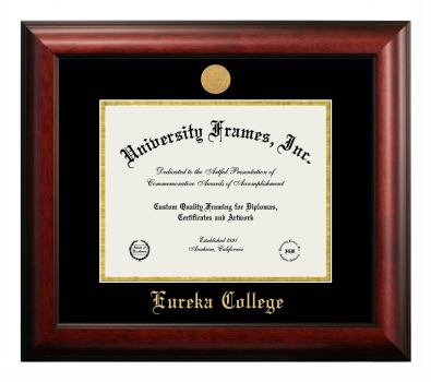 Eureka College Diploma Frame in Satin Mahogany with Black & Gold Mats for DOCUMENT: 8 1/2"H X 11"W  