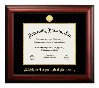 Diploma Frame in Satin Mahogany with Black & Gold Mats for DOCUMENT: 8 1/2"H X 11"W  