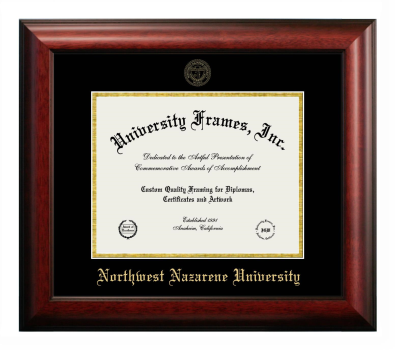 Northwest Nazarene University Diploma Frame in Satin Mahogany with Black & Gold Mats for DOCUMENT: 8 1/2"H X 11"W  