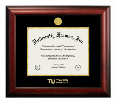 Diploma Frame in Satin Mahogany with Black & Gold Mats for DOCUMENT: 8 1/2"H X 11"W  