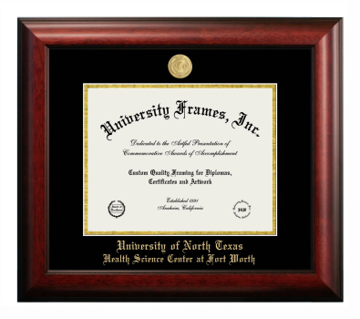 Diploma Frame in Satin Mahogany with Black & Gold Mats for DOCUMENT: 8 1/2"H X 11"W  