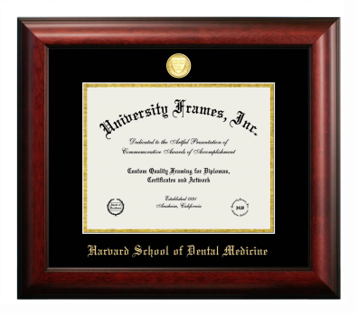 Harvard School of Dental Medicine Diploma Frame in Satin Mahogany with Black & Gold Mats for DOCUMENT: 8 1/2"H X 11"W  