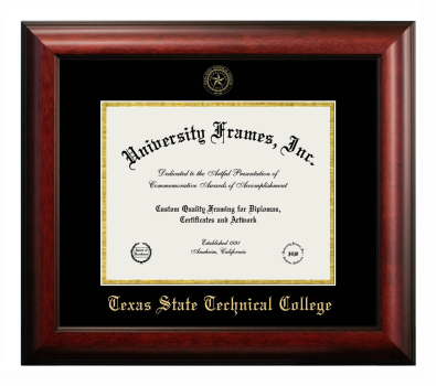 Diploma Frame in Satin Mahogany with Black & Gold Mats for DOCUMENT: 8 1/2"H X 11"W  