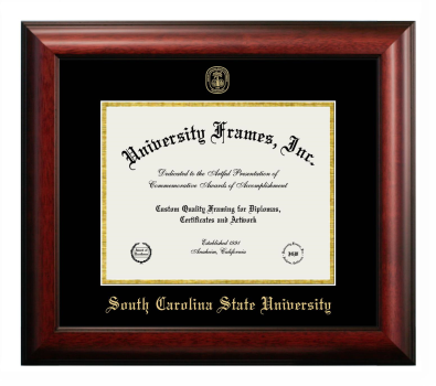 Diploma Frame in Satin Mahogany with Black & Gold Mats for DOCUMENT: 8 1/2"H X 11"W  