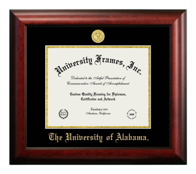 Diploma Frame in Satin Mahogany with Black & Gold Mats for DOCUMENT: 8 1/2"H X 11"W  