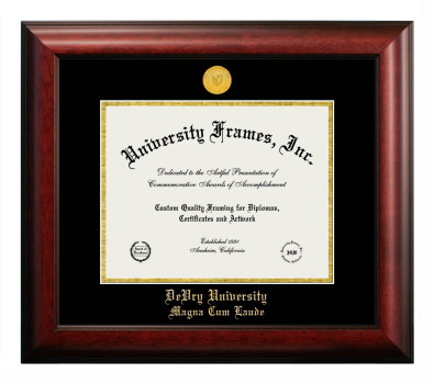 Diploma Frame in Satin Mahogany with Black & Gold Mats for DOCUMENT: 8 1/2"H X 11"W  