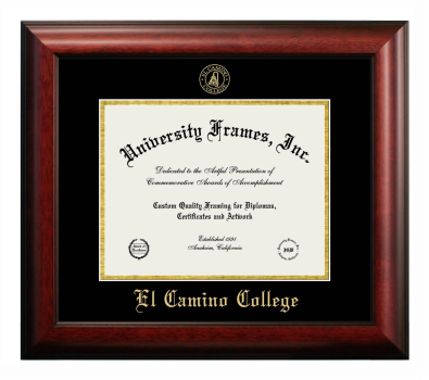 El Camino College Diploma Frame in Satin Mahogany with Black & Gold Mats for DOCUMENT: 8 1/2"H X 11"W  