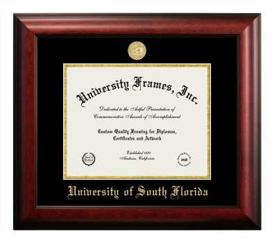 Diploma Frame in Satin Mahogany with Black & Gold Mats for DOCUMENT: 8 1/2"H X 11"W  