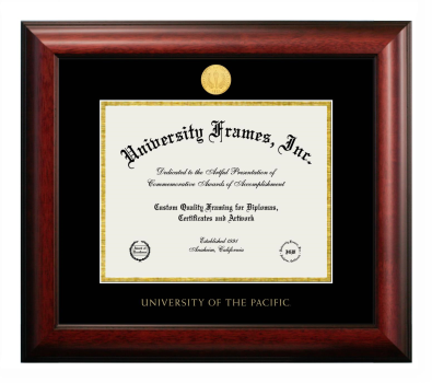 University of the Pacific Diploma Frame in Satin Mahogany with Black & Gold Mats for DOCUMENT: 8 1/2"H X 11"W  