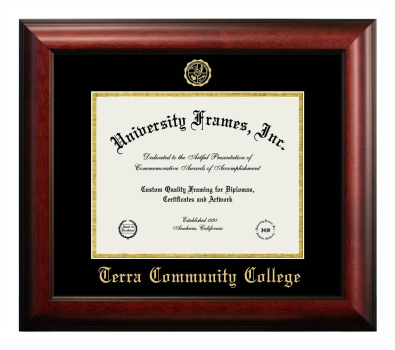 Diploma Frame in Satin Mahogany with Black & Gold Mats for DOCUMENT: 8 1/2"H X 11"W  