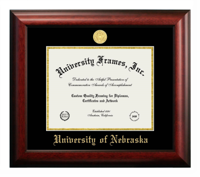 Diploma Frame in Satin Mahogany with Black & Gold Mats for DOCUMENT: 8 1/2"H X 11"W  