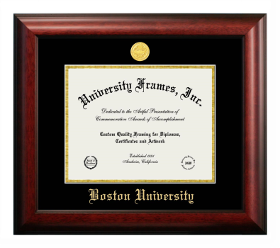 Diploma Frame in Satin Mahogany with Black & Gold Mats for DOCUMENT: 8 1/2"H X 11"W  