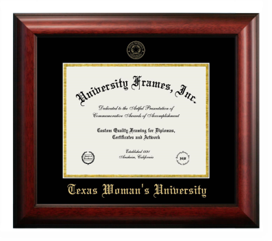 Diploma Frame in Satin Mahogany with Black & Gold Mats for DOCUMENT: 8 1/2"H X 11"W  