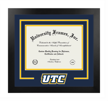 Logo Mat Frame in Manhattan Black with Navy Blue & Amber Mats for DOCUMENT: 8 1/2"H X 11"W  