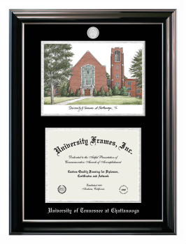 Double Opening with Campus Image (Stacked) Frame in Classic Ebony with Silver Trim with Black & Silver Mats for DOCUMENT: 8 1/2"H X 11"W  