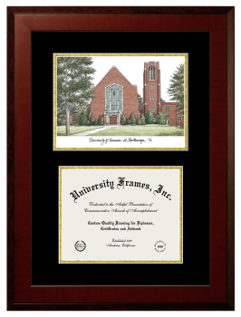 Double Opening with Campus Image (Unimprinted Mat) Frame in Honors Mahogany with Black & Gold Mats for DOCUMENT: 8 1/2"H X 11"W  