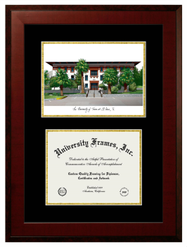 Double Opening with Campus Image (Unimprinted Mat) Frame in Honors Mahogany with Black & Gold Mats for DOCUMENT: 8 1/2"H X 11"W  