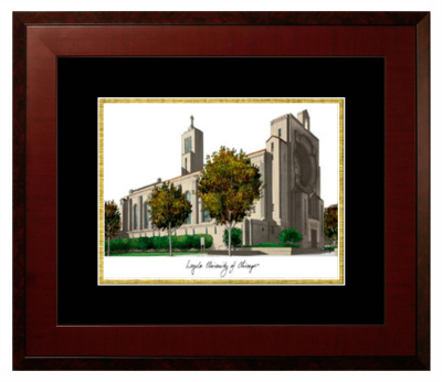 Loyola University Medical Center Lithograph Only Frame in Honors Mahogany with Black & Gold Mats