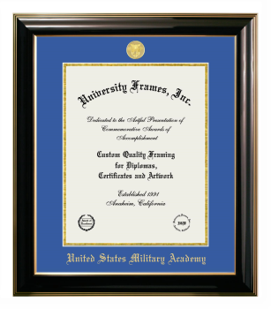 Diploma Frame in Classic Ebony with Gold Trim with Royal Blue & Gold Mats for DOCUMENT: 14"H X 11"W  