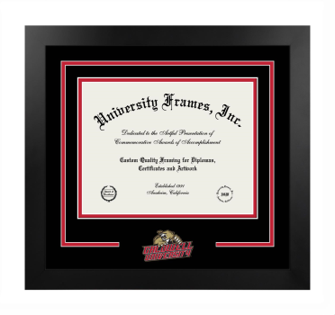 Logo Mat Frame in Manhattan Black with Black & Red Mats for DOCUMENT: 8 1/2"H X 11"W  