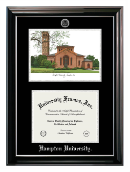 Double Opening with Campus Image (Stacked) Frame in Classic Ebony with Silver Trim with Black & Silver Mats for DOCUMENT: 8 1/2"H X 11"W  